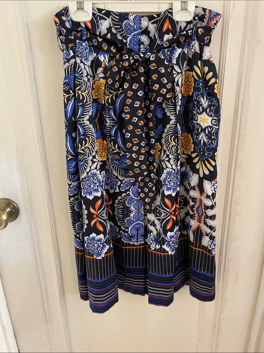 LOFT  Black Floral Print Skirt with Blue & Yellow Accents